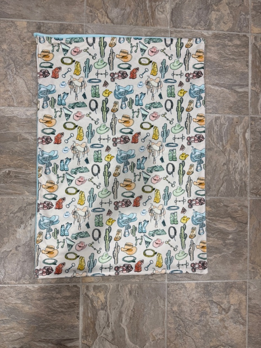 Western Motif Cream Plush Throw Blanket - Multi-Color